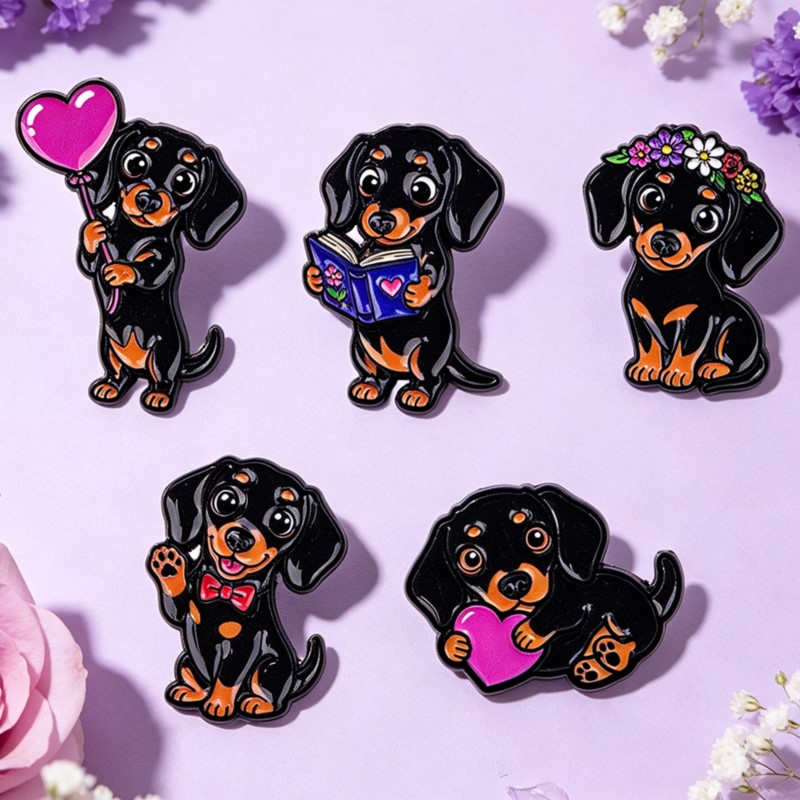 5pcs 귀여운 닥스훈트 에나멜 핀 세트 하트 꽃 책  - Pet Supplies Store 리뷰 및 가격